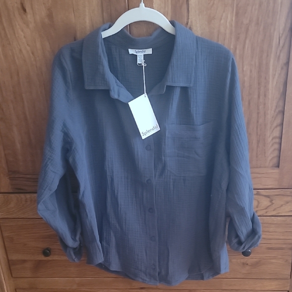 Splendid Cotton Gauze Gray Shirt - Picture 1 of 6